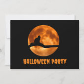 Black Cat Onder Sinaasappel Moon Halloween Invitat Kaart (Voorkant)