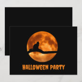 Black Cat Onder Sinaasappel Moon Halloween Invitat Kaart (Voorkant / Achterkant)