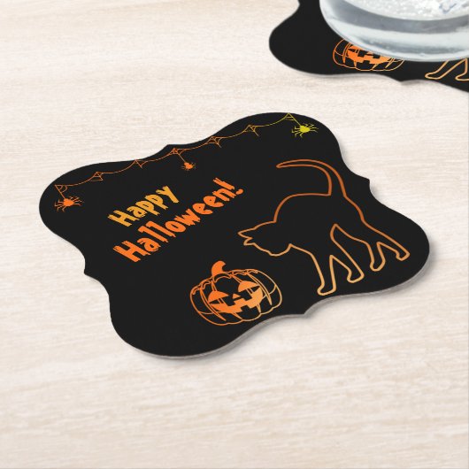 Black Cat ontmoet Jack-o-Lantern Halloween Kartonnen Onderzetters (Gekanteld)