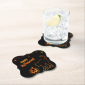 Black Cat ontmoet Jack-o-Lantern Halloween Kartonnen Onderzetters (Insitu)