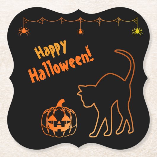 Black Cat ontmoet Jack-o-Lantern Halloween Kartonnen Onderzetters (Voorkant)