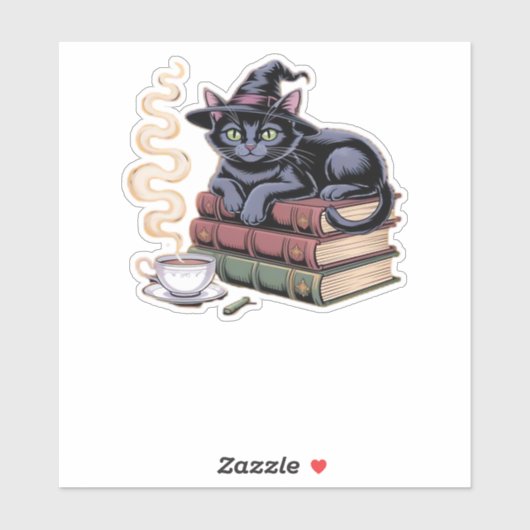 Black Cat op Spell Books Classic T-shirt Sticker (Vel)