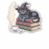 Black Cat op Spell Books Classic T-shirt Sticker (Voorkant)
