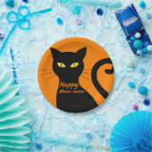 Black Cat Oranje Halloween Party Papieren Bordje (Feest)