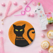 Black Cat Oranje Halloween Party Papieren Bordje (Feest)