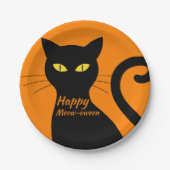 Black Cat Oranje Halloween Party Papieren Bordje (Voorkant)