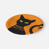 Black Cat Oranje Halloween Party Papieren Bordje (Gekanteld)
