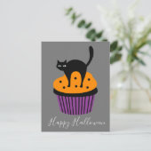 Black cat oranje Halloween-thema Briefkaart (Staand voorkant)