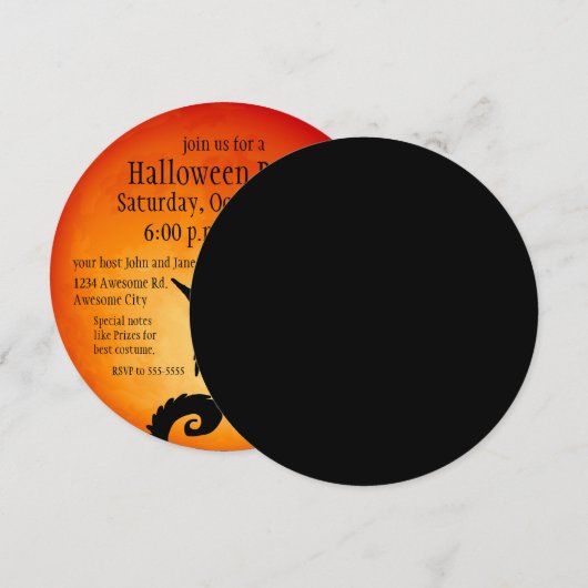 Black Cat Oranje Moon Invitation Kaart (Voorkant / Achterkant)