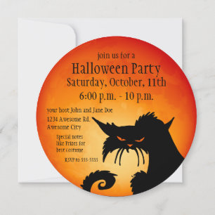 Black Cat Oranje Moon Invitation Kaart