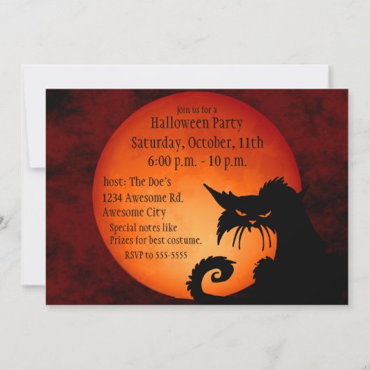 Black Cat Oranje Moon Invitation Kaart (Achterkant)
