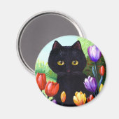 Black Cat Original Art Bloemen Spring Creationarts Magneet (Voorkant / Achterkant)