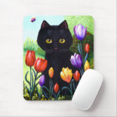 Black Cat Original Tulips Flowers Creationarts Muismat (Met muis)