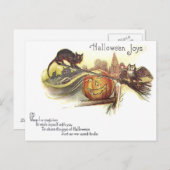Black Cat Owl Jack O' Lantern Witch's Broom Briefkaart (Voorkant / Achterkant)
