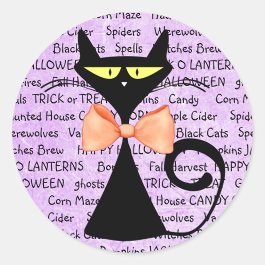 Black Cat Paarse Halloween Stickers (Voorkant)