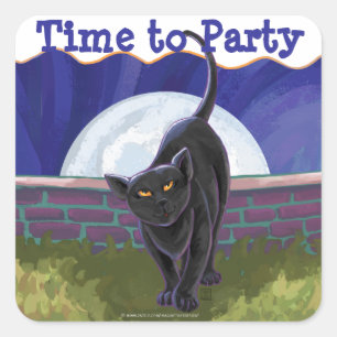 Black Cat Party Center Vierkante Sticker