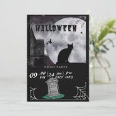 Black Cat Pastel Halloween heksen Party Invit Feestdagenkaart (Staand voorkant)