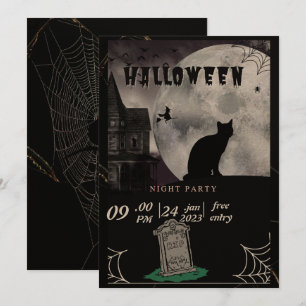 Black Cat Pastel Halloween heksen Party Invit Feestdagenkaart