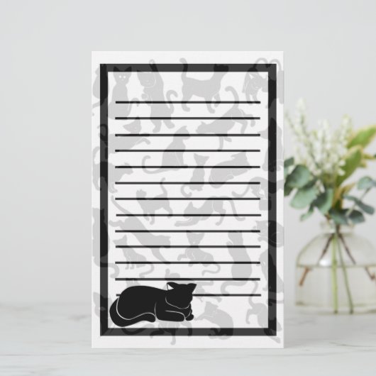 Black Cat Pattern Briefpapier (Staand voorkant)