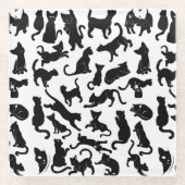 Black Cat Pattern Glazen Onderzetter (Voorkant)