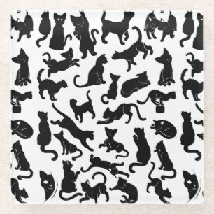 Black Cat Pattern Glazen Onderzetter