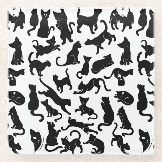 Black Cat Pattern Glazen Onderzetter (Voorkant)