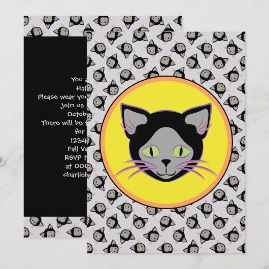 Black Cat Pattern Halloween Kaart (Voorkant / Achterkant)