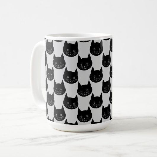 Black Cat Pattern op Light Grey. Koffiemok (Voorkant links)