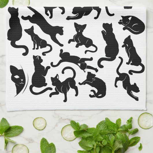 Black Cat Pattern Theedoek (Gevouwen)