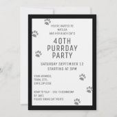 Black Cat Paw Print 40th Birthday Party Invitation Kaart (Voorkant)