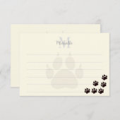 Black Cat Paw Prints Lined Monogram Cream Notitiekaartje (Voorkant / Achterkant)