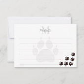 Black Cat Paw Prints Lined Monogram Notitiekaartje (Voorkant)