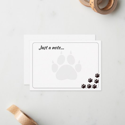 Black Cat Paw Prints Monogram Custom Just a Note Notitiekaartje (Voorkant / Achterkant in situ)