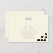 Black Cat Paw Prints Monogram Personalized Cream Notitiekaartje (Voorkant / Achterkant)