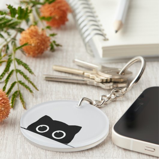 Black Cat Peeking Keychain (Voorkant Rechts)