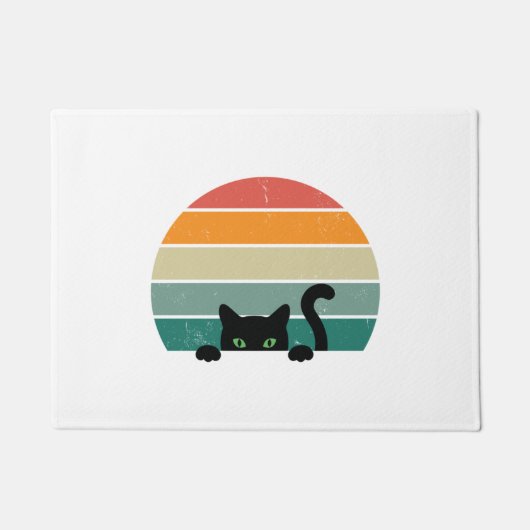Black Cat Peeking Sunset 3 Deurmat (Voorkant)