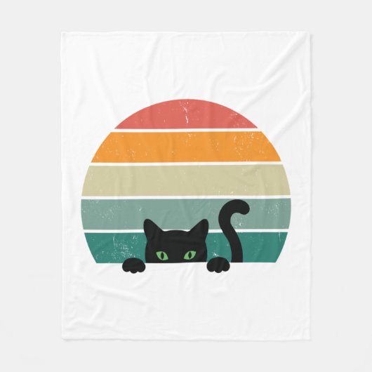 Black Cat Peeking Sunset 3 Fleece Deken (Voorkant)