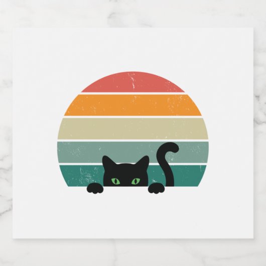 Black Cat Peeking Sunset  3 Sparkling Wijnetiket (Enkel label)