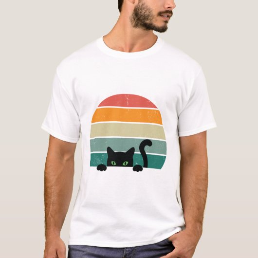 Black Cat Peeking Sunset  3 T-shirt (Voorkant)