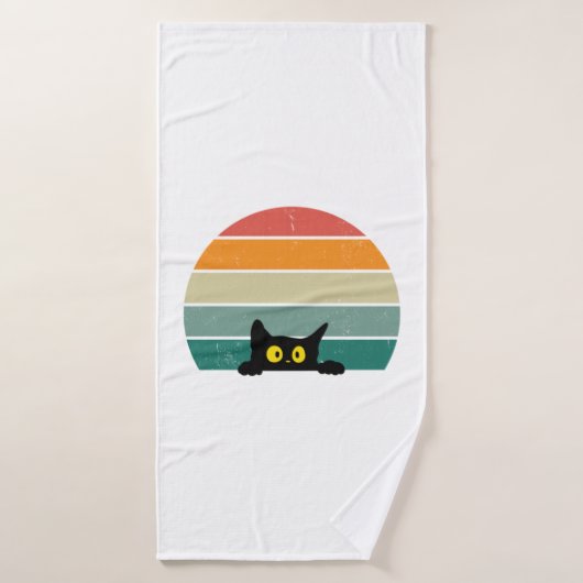 Black Cat Peeking Sunset  4 Badhanddoek (Badhanddoek)