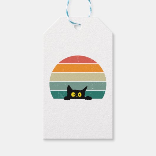 Black Cat Peeking Sunset 4 Cadeaulabel (Voorkant)