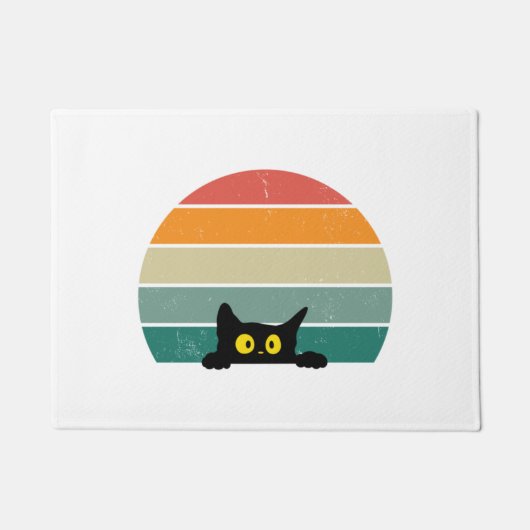 Black Cat Peeking Sunset  4 Deurmat (Voorkant)