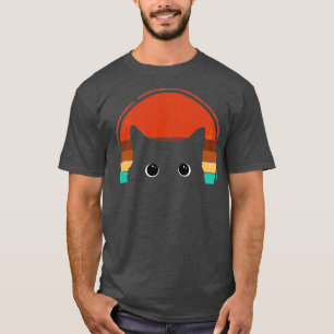 Black Cat Peeking Sunset  T-shirt