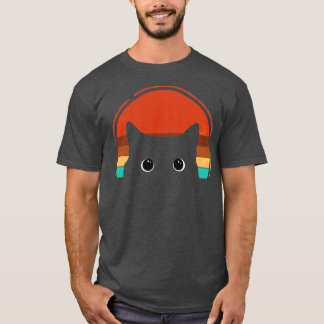 Black Cat Peeking Sunset  T-shirt