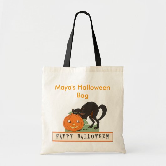 Black Cat Personalized Halloween Ba Tote Bag (Voorkant)