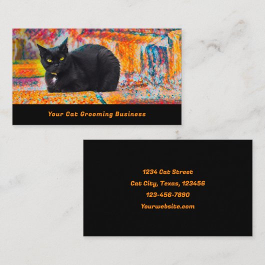 Black Cat Pet Grooming Colorful Visitekaartje (Voorkant / Achterkant)