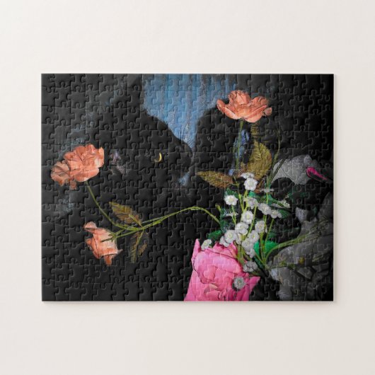 Black Cat Picks a Flower Jigzaag Puzzle Legpuzzel (Horizontaal)