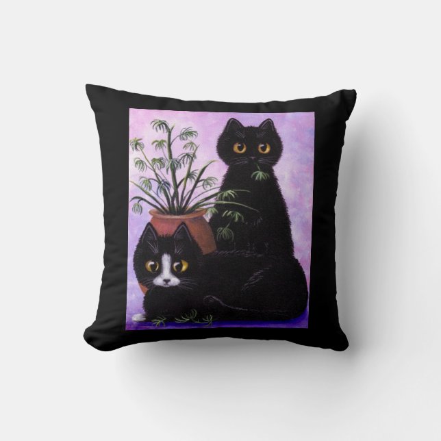 Black Cat Pillow Tuxedo Creationarts Kussen (Voorkant)