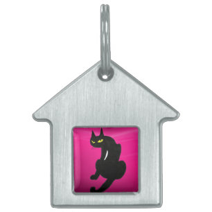 BLACK CAT, Pink Fuchsia Amethyst Huisdieren Naamplaatje
