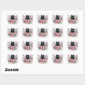 Black Cat Pink Roses Waterverf Vierkante Sticker (Vel)